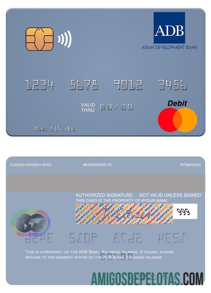 Cartão Mastercard do Banco ADB das Ilhas Salomão amostra